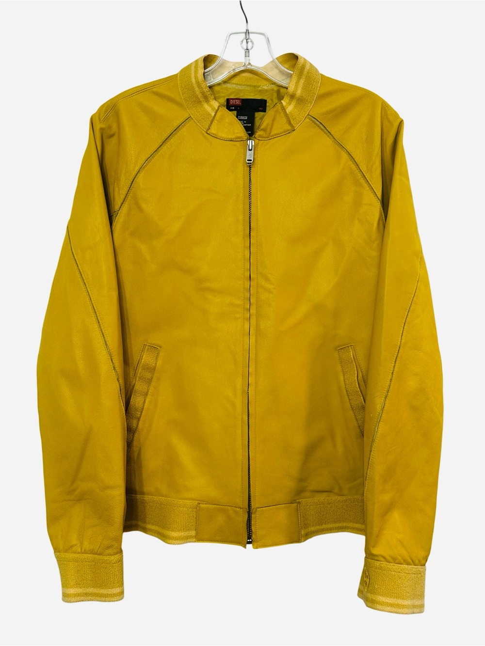 Vintage Diesel Women's Yellow Genuine Leather Bomber Jacket